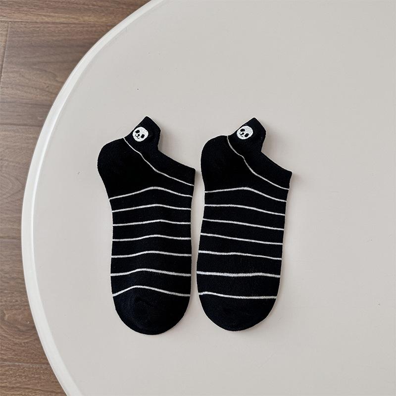 Женские носки вышитые мультяшные панды весенне-летние низкие с неглубоким вырезом противоскользящие хлопковые носки разноцветные короткие женские носки-лодочки