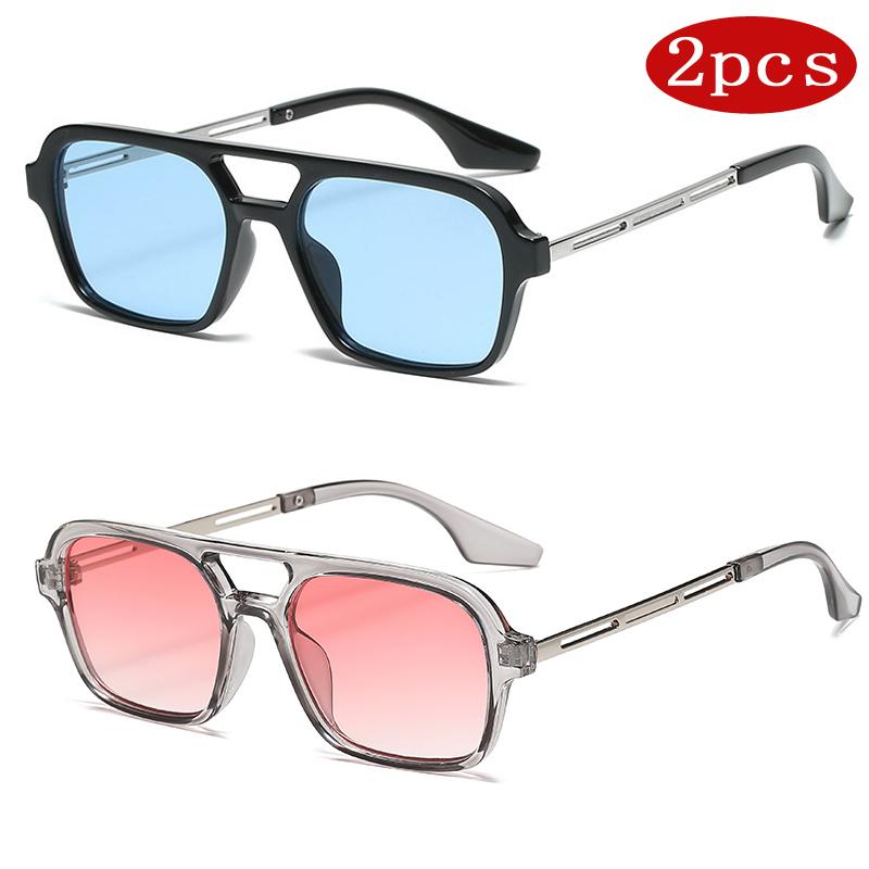 2pcs New Fashion Square Sunglasses Women Candy Color Retro Double Bridge Glasses Men Retro Gradient Eeyglasses Goggle UV400