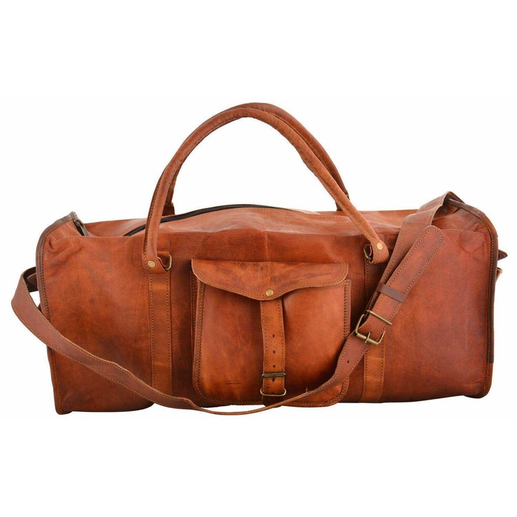 Leather Goat Luggage Men Travel Gym Hobo Duffle Brown Genuine Vintage Bags Bag