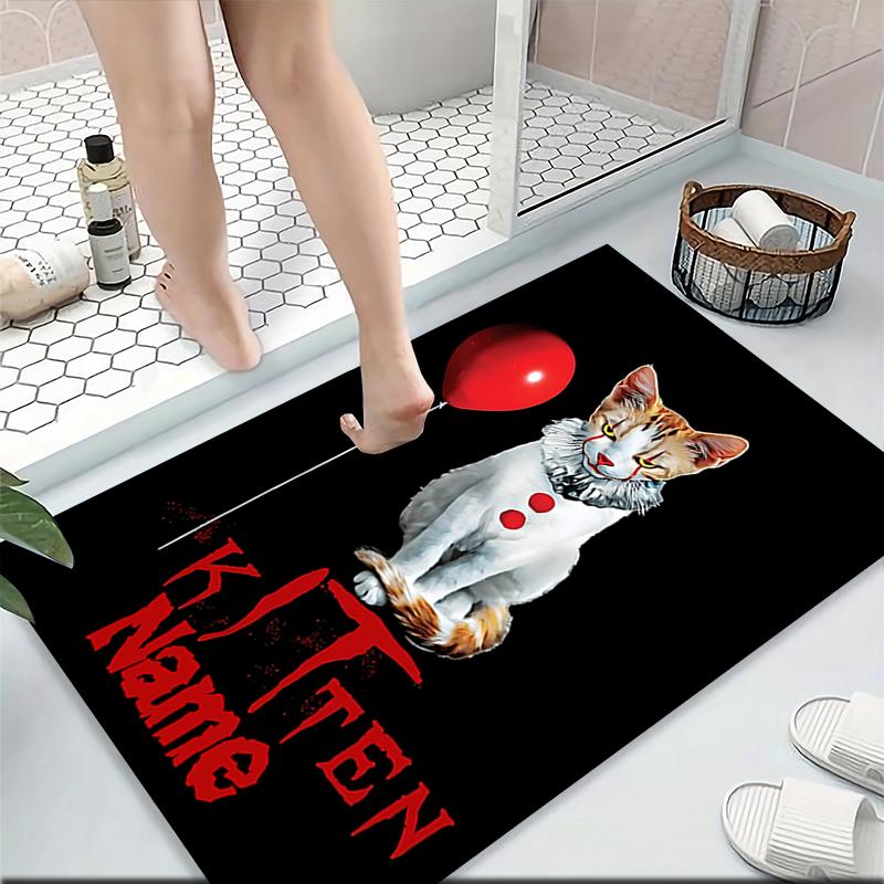 Custom Name Kitten Clown Balloon Theme Carpet Rug Customizable Soft Washable Anti-Slip Home Living Room Sofa Mats Personalized Rug. 0909106