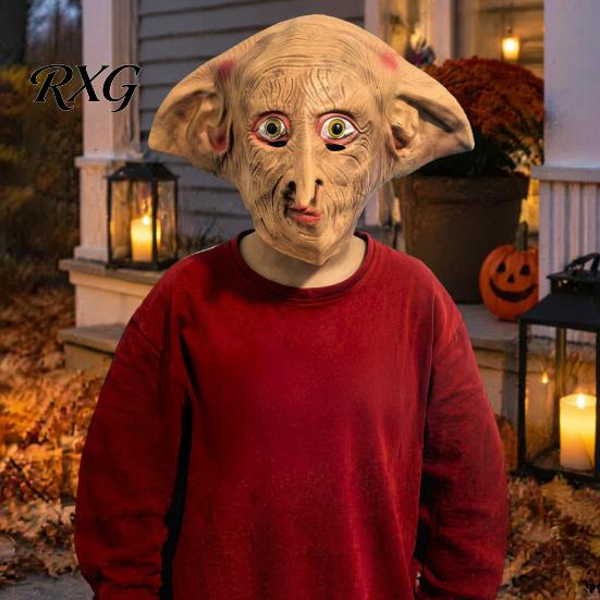 Cosplay Elf Accessories Halloween Full Head Mask, Movie Character Latex Big Ear Mask Masquerade for Costume Party Role Play Props Comfortable Face