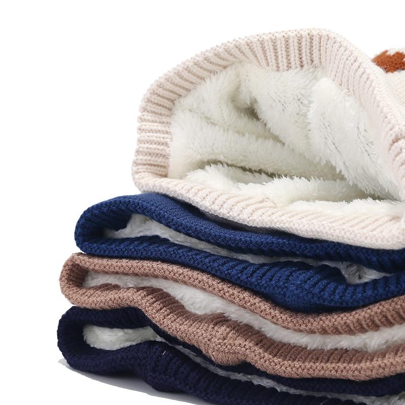 Winter Baby Boy Hat with Earflap Faux Fur Ball Knitted Kids Beanie Cap Toddler Bonnet Hats Infant Accessories Fleece Lining 1-5Y