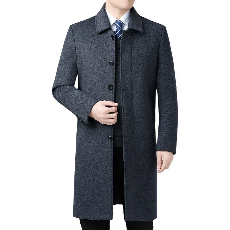 Winter Men's Cashmere Coat Long Casual Business Middle-aged and Elderly Dad's Wool Woolen Thick Coat for Men