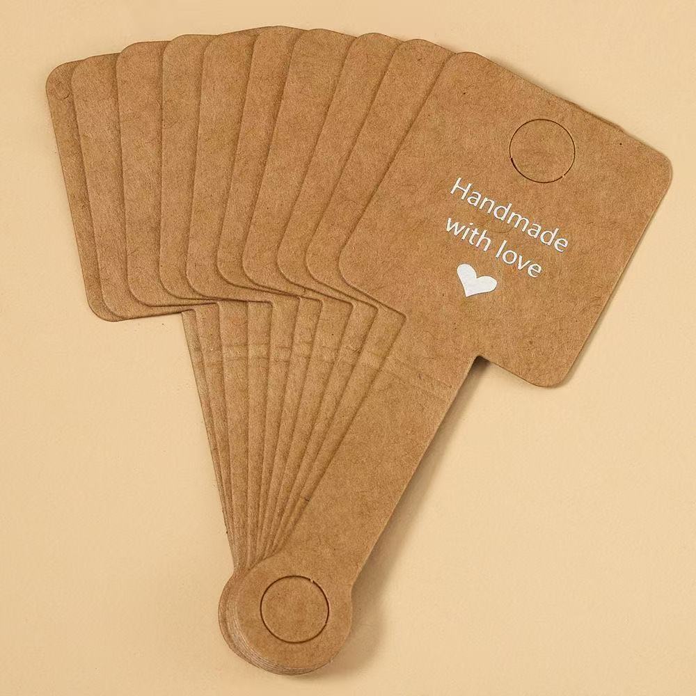 100pc Adhesive Kraft Paper Cards Hanging Folding Card for DIY Jewelry Display Tags Necklace Bracelet Hair Accessory Retail Label