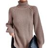 Autumn Winter Turtleneck Women Knitted Sweater New Fashion Long Sleeve Plus Size Split Pullover Sweaters Loose Casual Tops Solid Color Clothing 1681