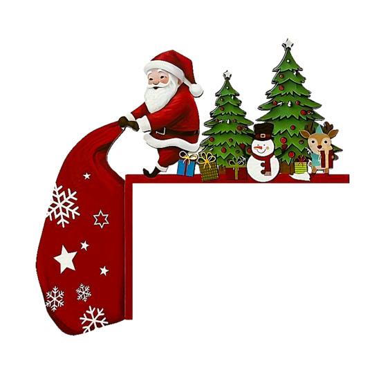 Wooden Christmas Door Topper Cute Santa Claus Door Corner Frame Sign for Holiday Home Wall Cabinet Shelf Decor