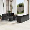 11-piece Garden Sofa Set with Cushions Black Poly Rattan Acacia, 2-seater Garden Sofa with Storage 3364579
