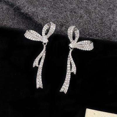 Корейские симметричные серьги-гвоздики с бантом и стразами для женщин Изысканные серьги-подвески Красивые украшения для свадебной вечеринки Подарки