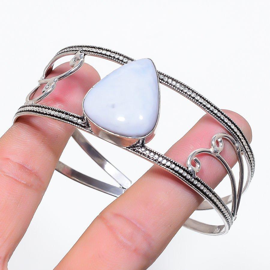 Natural Mother Of Pearl Gemstone 925 Sterling Silver Cuff Bangle Adjustable v2C88