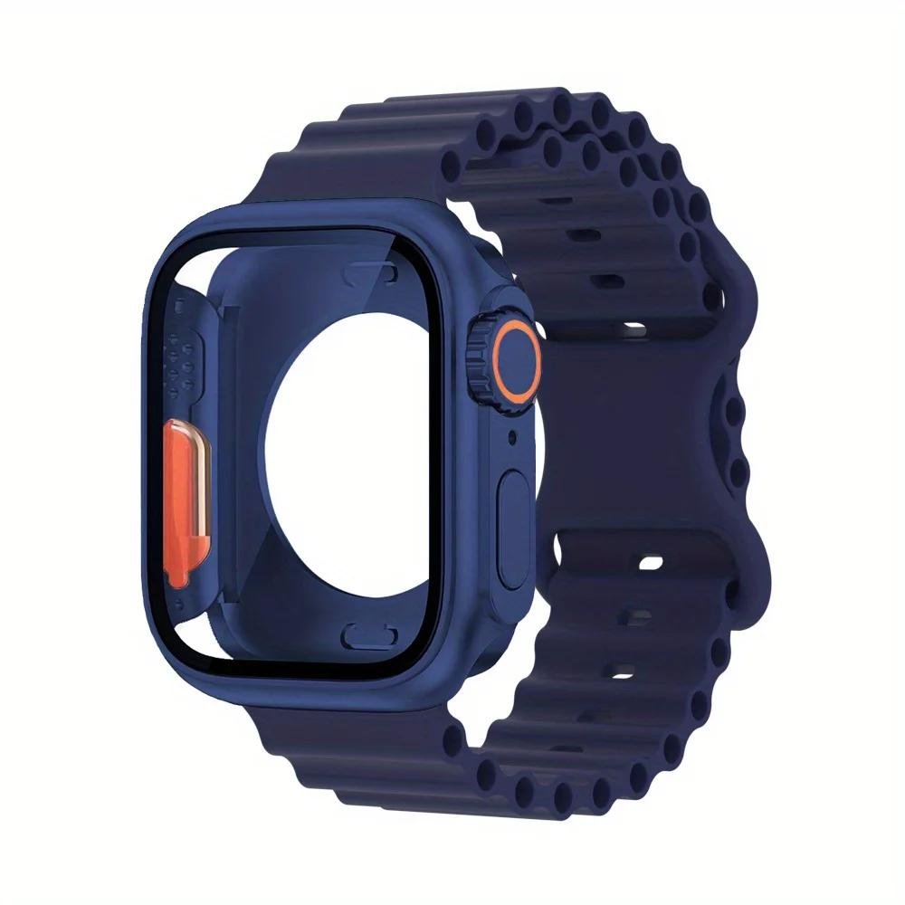 NEW Glass Case+Strap for Apple Watch Band 40 41 44 45 42 46mm Screen Protectors case for Apple IWatch Series 11 10 9 8 7 6 54