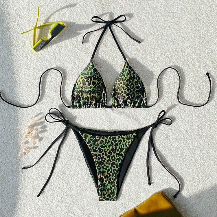2025 Леопардовый Купальник Бикини на Шнуровке - Купальник в Европейском и Американском Стиле для Женщин