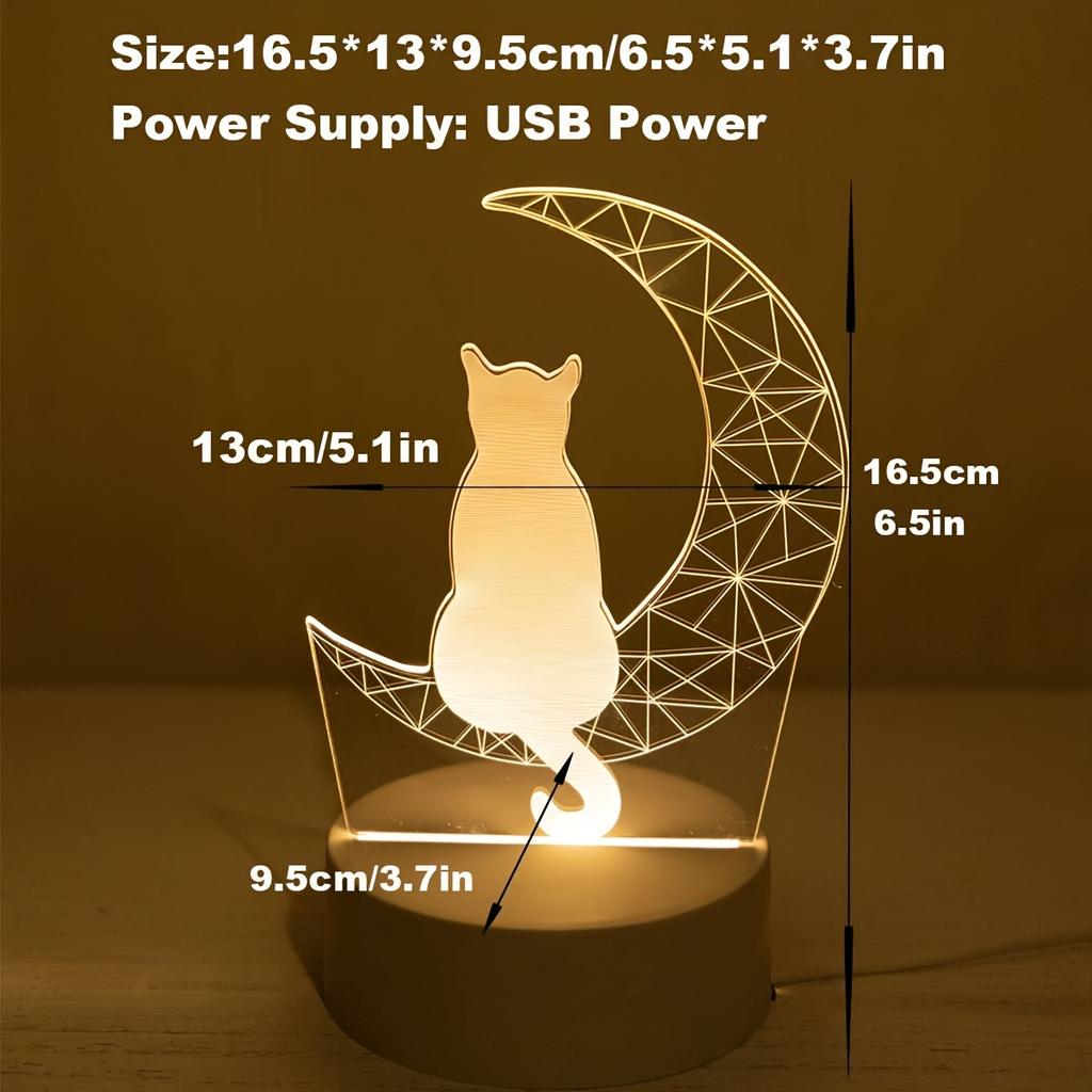 USB-Powered 3D Moon Cat Night Light - Cute Animal Lamp for Home Decor, Perfect Birthday or Holiday Gift