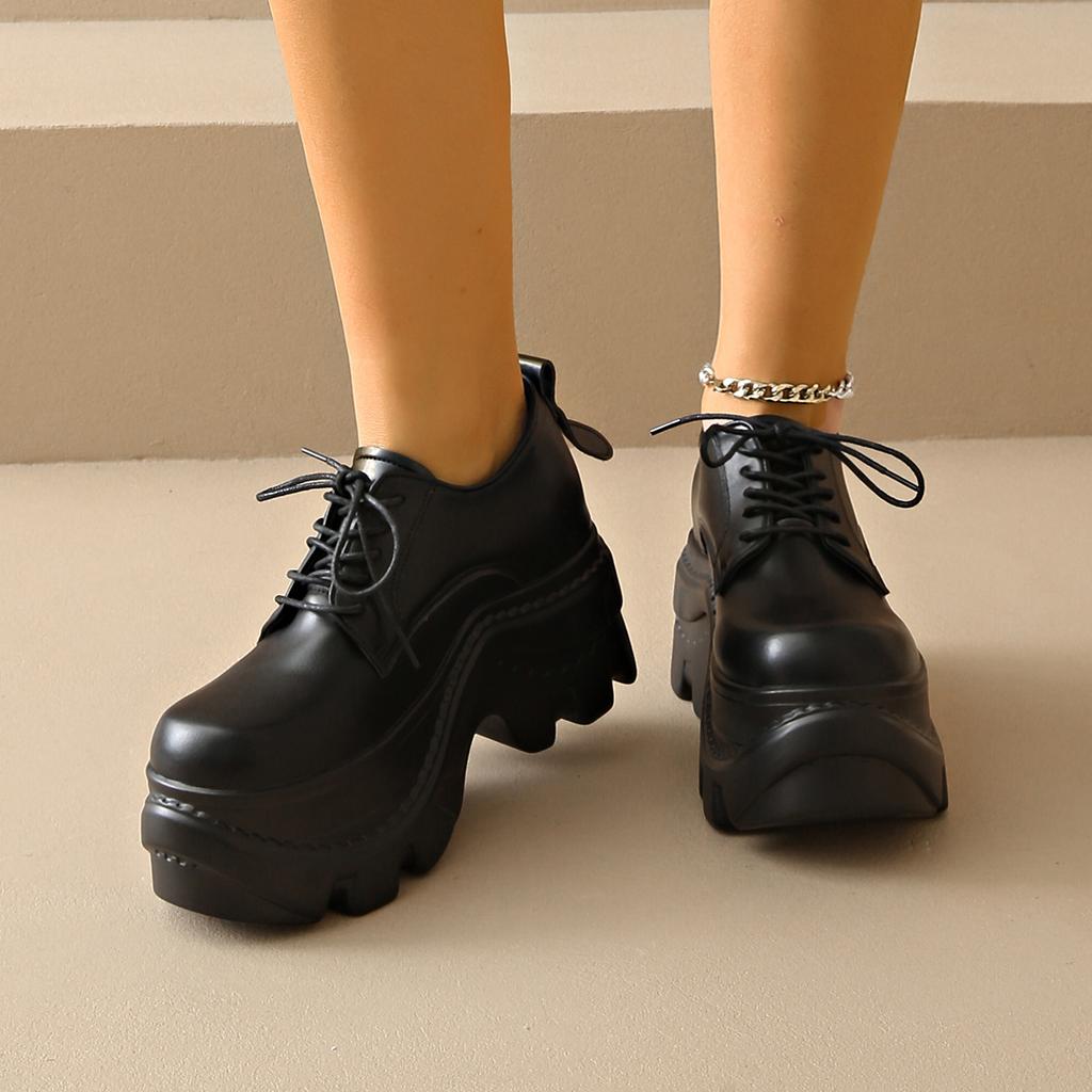 Модные туфли на толстой подошве с круглым носком, ремешком спереди, однотонные, женские, повседневные, одинарные, модные, универсальные лоферы, туфли на высоком каблуке