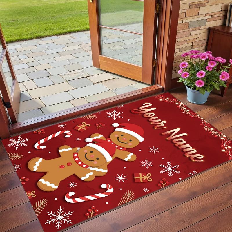Christmas Custom Name Printed Square Area Rug Soft Non Slip Floor Carpet For Bedroom Holiday Gift