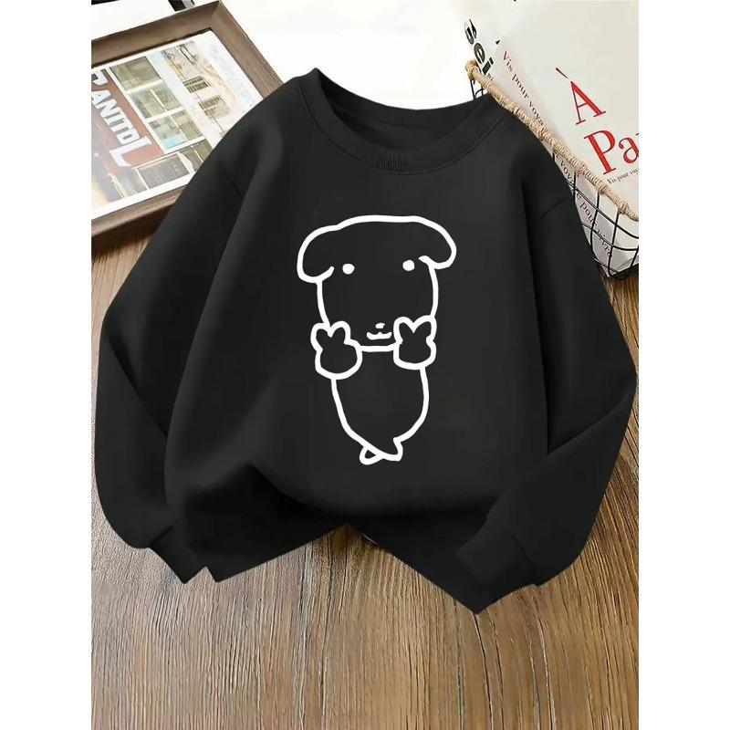 Girls' Crewneck Sweatshirt - Cute Dog Outline Simple Design Pattern Machine Washable, Spring And Autumn