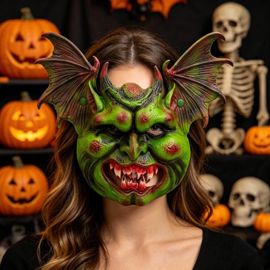 Comfortable Devil Headgear Halloween Masque, Creepy Bat Full Face Detailed Demon Horror Evil Cosplay Party Prop for Costume Accessory