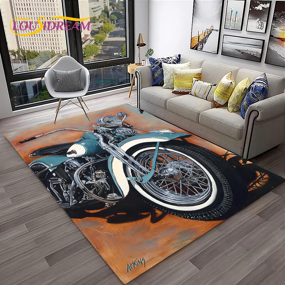 Vintage Motorcycle Retro Carpet Rug for Home Living Room Bedroom Playroom Sofa Doormat Decor,Kid Area Rug Non-slip Floor Mat