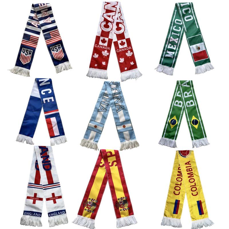 2026 World Cup Scarf Fan Scarf Polyester Neck Warmer Flag Soccer Stadium Team Support Tassel less