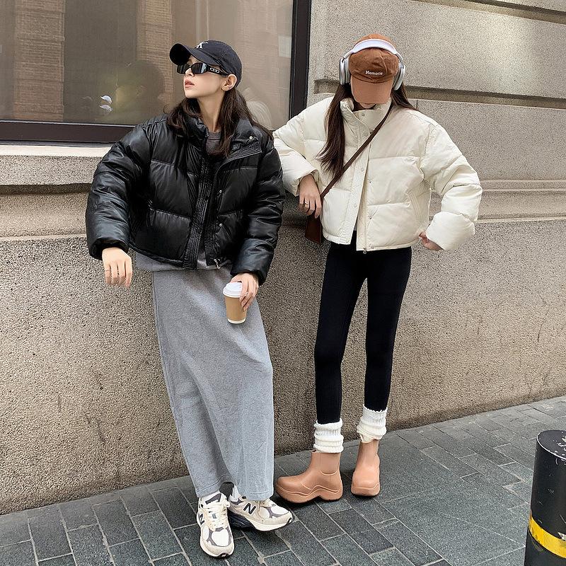 New Short Style Small Stand-up Collar Down Cotton Jacket For Women PU Leather Thickened Cotton Jacket And Cotton Jacket Trend