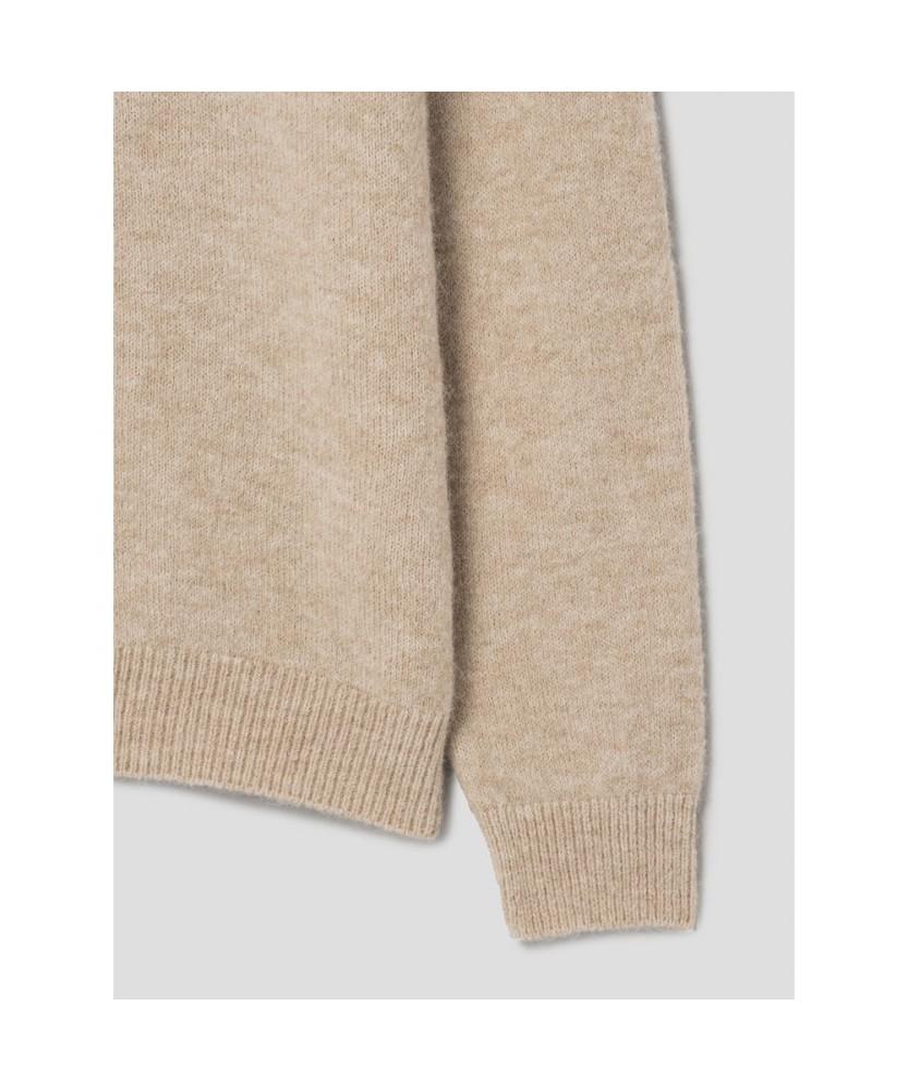 SHIFT.G Wool Blended Fancy Yarn Polo Neck Sweate Beige