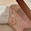 Lucky Clover Jewelry Set Women Red Corundum White Zircon Gold Tone Luxury Minimalist Design