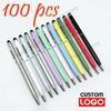 100 шт. 13 цветов Металлическая 2-в-1 Стилус Универсальная Шариковая Ручка Индивидуальная Гравировка Логотипа Текста Офисная Школьная Рекламная Ручка Оптовая Продажа