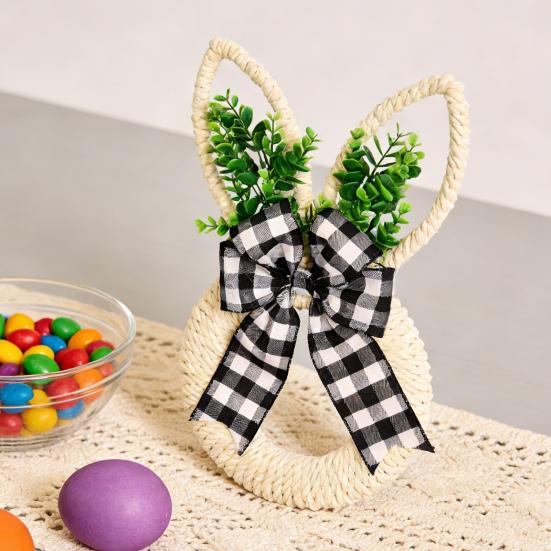 Пасхальный венок из пеньковой веревки, весенний венок с кроликом и бантом, пасхальная подвеска на дверь для фермерского дома, крыльца, двери, стены, окна