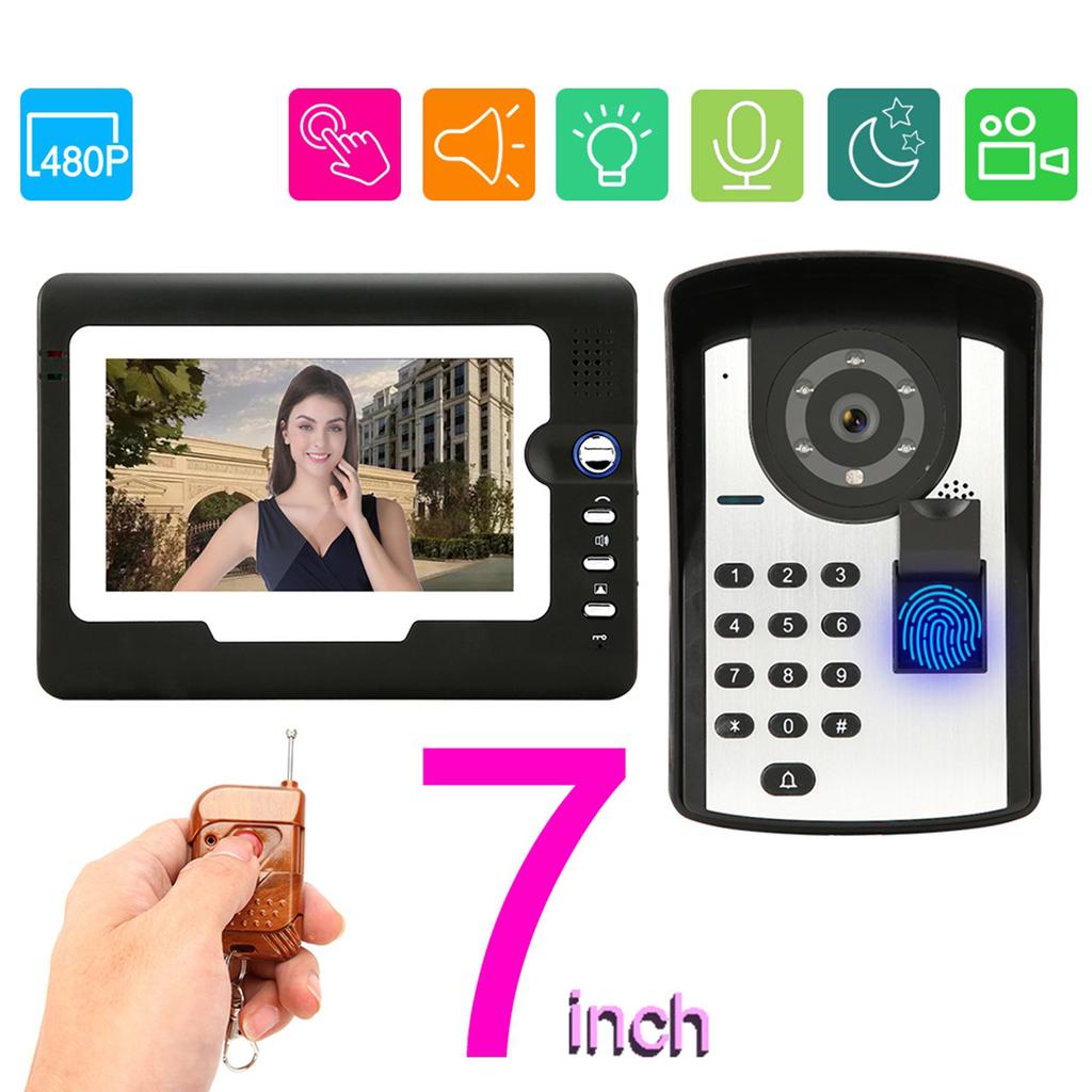 7-дюймовый ЖК-дисплей Пароль Отпечатки пальцев Видеодомофон Визуальный Дверной Звонок