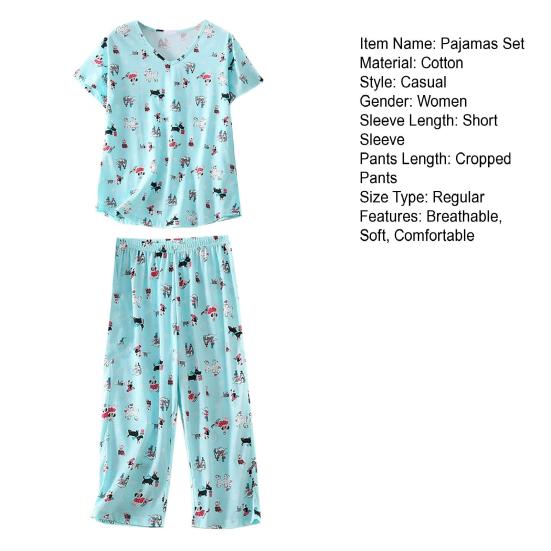 Женский хлопковый пижамный комплект: топ с коротким рукавом и капри, набор для сна, летний повседневный комплект для дома из 2 предметов