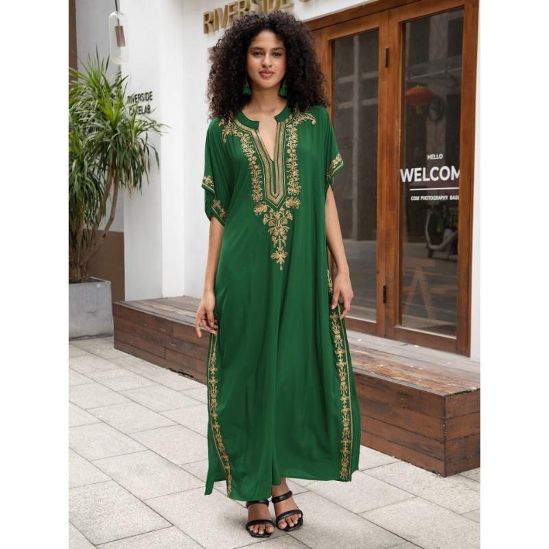 Женская мода лето весна цветочный узор принт рукава 1/2 V-образный вырез свободная талия повседневные платья