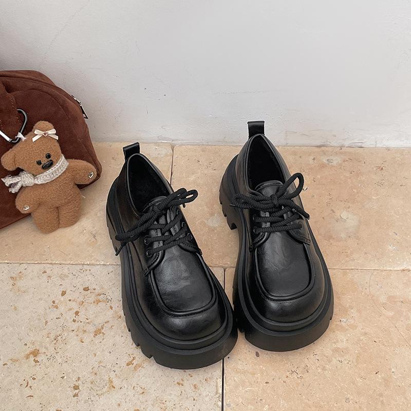 Fashion lace-up small leather shoes women's autumn and winter new platform versatile British college style retro jk loafer single shoes