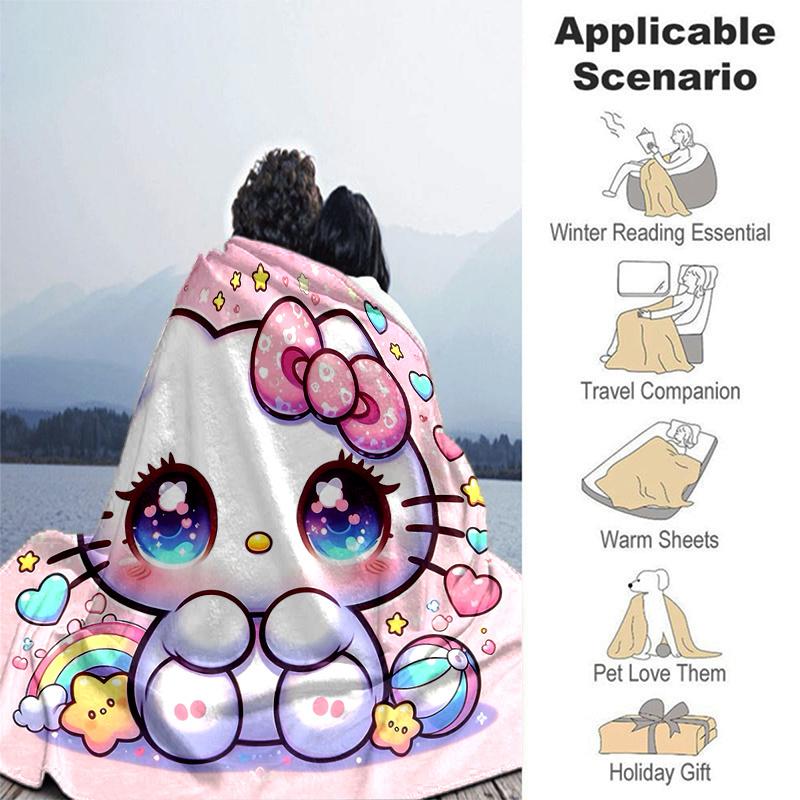 1pc Cartoon Hello Kitty's Magical Adventure Blanket,Living Room, Travel, Camping, Car Blankets, Beach, Office Naps, Seasonal Home Decorative Throw Gif