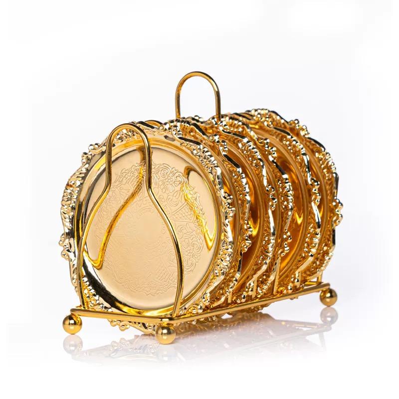 Коллекция 6 подстаканников Креативные подставки под напитки с декоративной стойкой Нескользящие металлические подставки под чашки Настольный дисплей с держателем