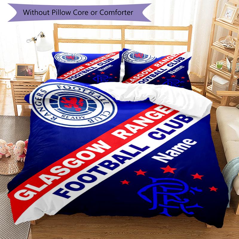 3pcs Custom Name Rangers F.C Bedding Set Duvet Cover Closure Includes 1 Duvet Cover & 2 Pillowcases, Soft and Comfortable for All Seasons.