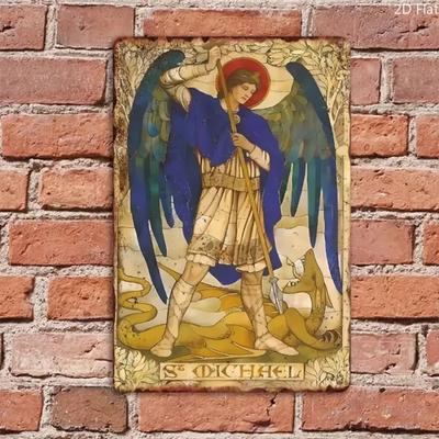 Живопись на жестяной табличке GUARDIANART Портрет Архангела Михаила Винтажная Вывеска Металлическое Настенное Искусство