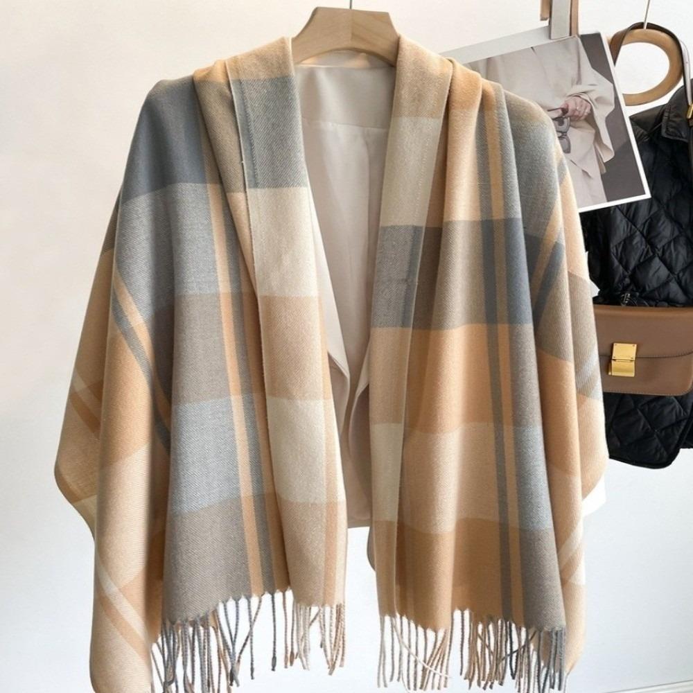 Windproof Plaid Scarf Keep Warm Shawl Wrap Fashion Imitation Cashmere Shawl Girl
