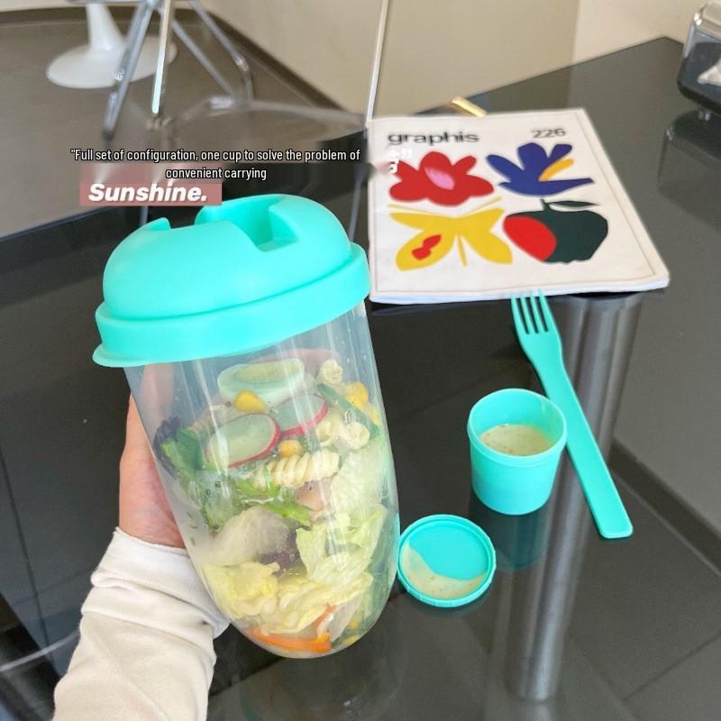 Портативный двухслойный стакан для салата с вилкой и крышкой для офисных работников и студентов