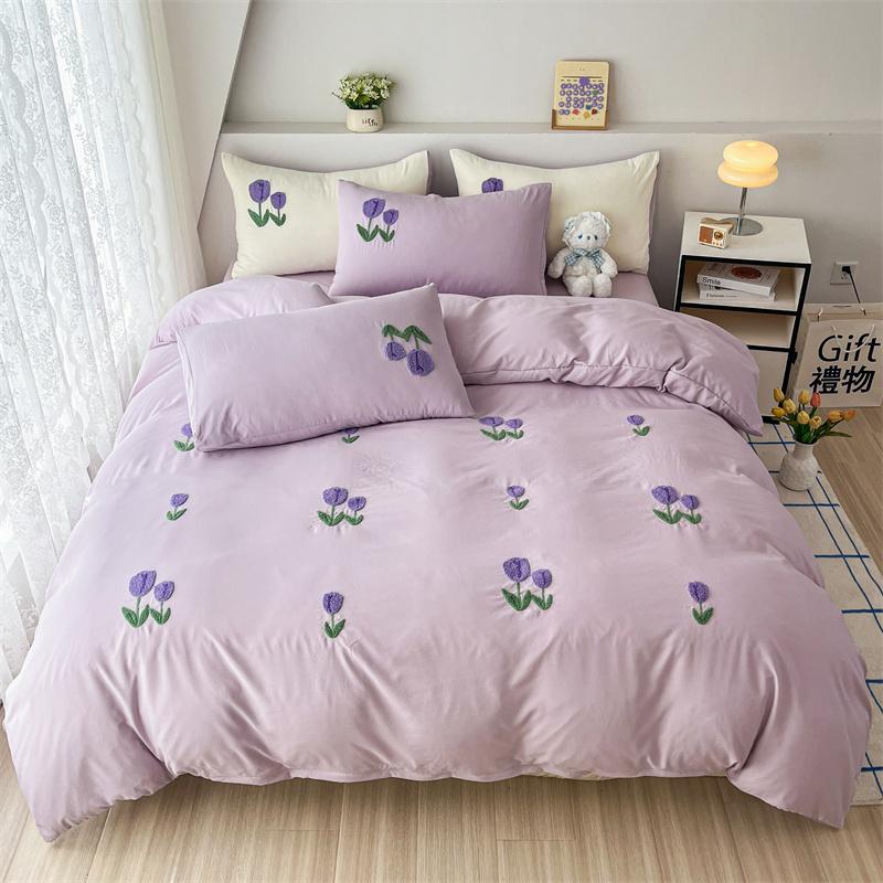 2025 New Printed Duvet Cover with Bed Sheets and Pillowcases, Unfilled Washed Cotton, Full Size Light Luxury Home Bedding Set