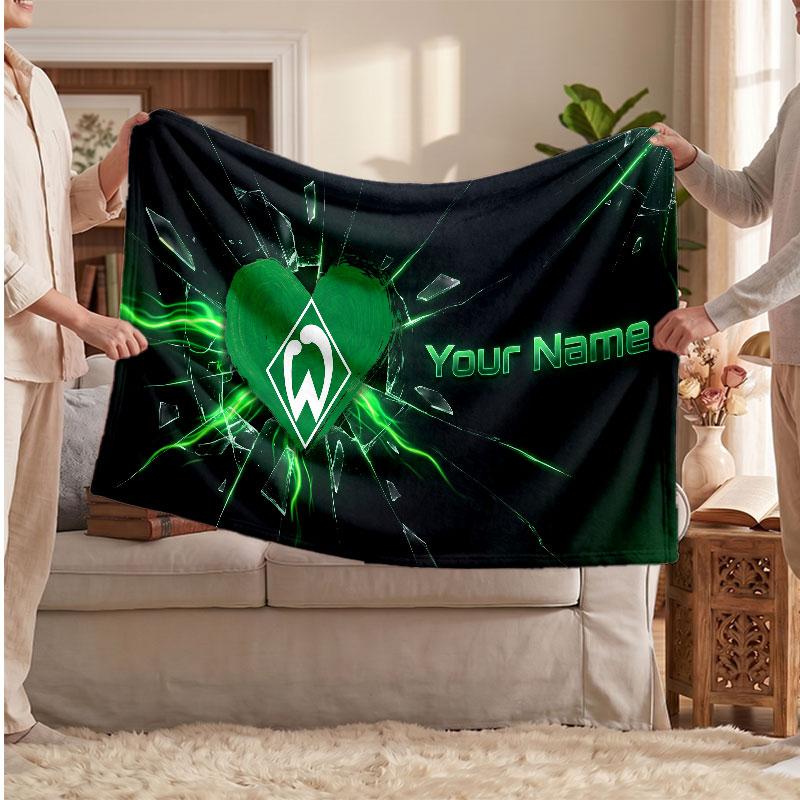 Werder Bremen FC Personalized Fleece Blanket With Football Logo, Custom Name Text Soft Warm Home Throw Blanket