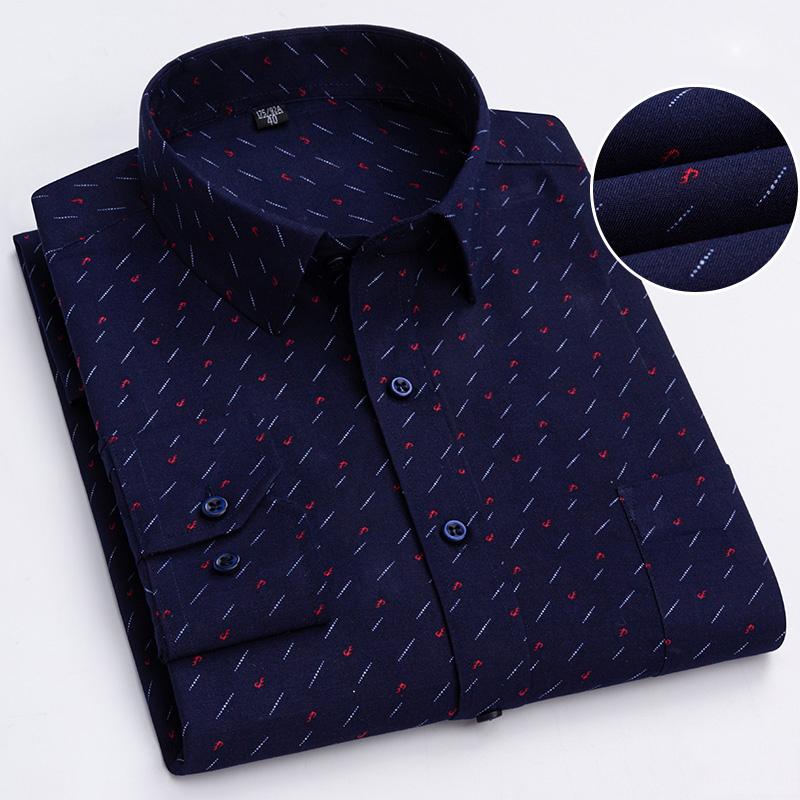 Мужская рубашка с длинным рукавом из 65% хлопка, с принтом в клетку, одинарный накладной карман, стандартной посадки, удобная, универсальная, тонкая, повседневная