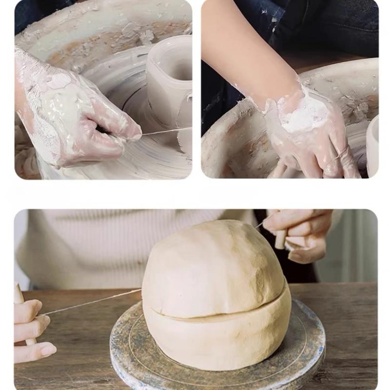 Clay Wire Cutter Sharp Clay Cutter with 2 Soft Rubber Handle Comfortable Clay Cutting Tools Multifunctional Pottery Wheel Tools