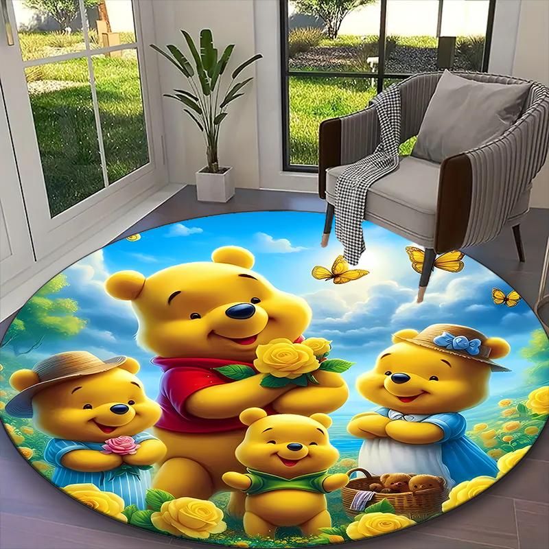 1pc Pooh And Eeyore Pastel Floral Rug, Comfortable Printed Home Round Carpet, Cozy Office Chair Rug