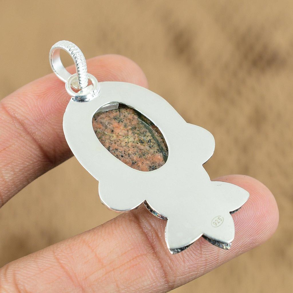 Mothers Day Sale 925 Silver Oval Natural Unakite Flower Heart Chakra New Pendant