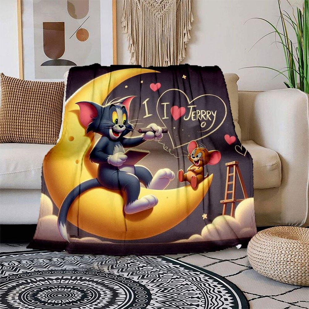 "Tom & Jerry Moon Adventure Kids' T-Shirt"Blanket Flannel Throw Blanket for Sofa, Bed, Travel, Camping, Office
