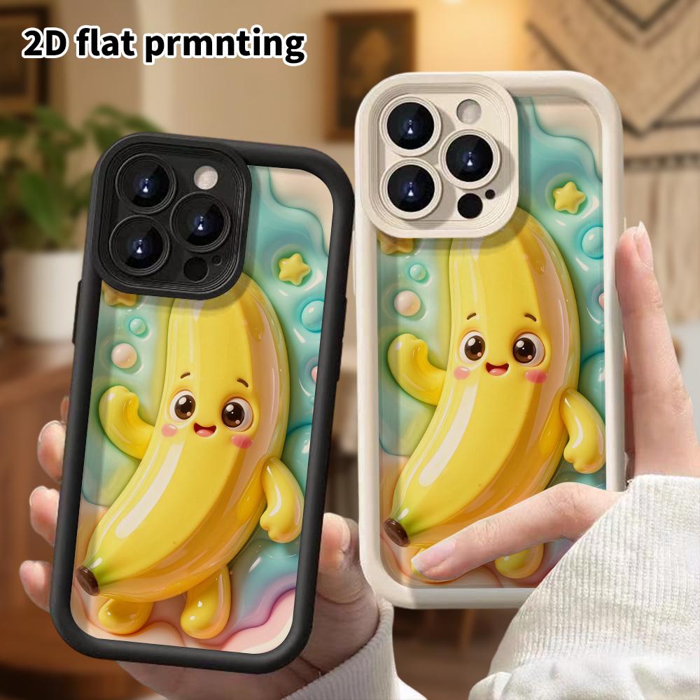 Чехол для телефона: 2D плоский дизайн, подходит для защитного чехла iPhone 18 17 16 15 14 13 Pro, мультяшный банан, идеальный подарок на Рождество и Хэллоуин
