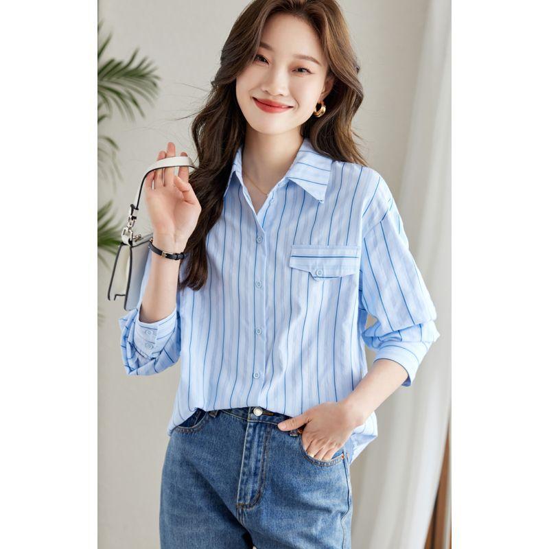 Дизайнерская рубашка, полосатый топ с длинными рукавами, новая рубашка, модная, свободная, повседневная и облегающая