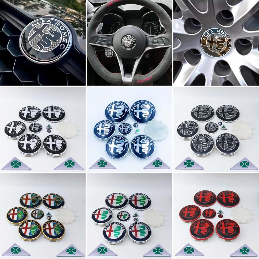 11pcs 60mm 10pin 90mm for Alfa Romeo Car Hood Trunk Steering Wheel Badge Compatible with Brera New Spider Giulietta Mito Giulia
