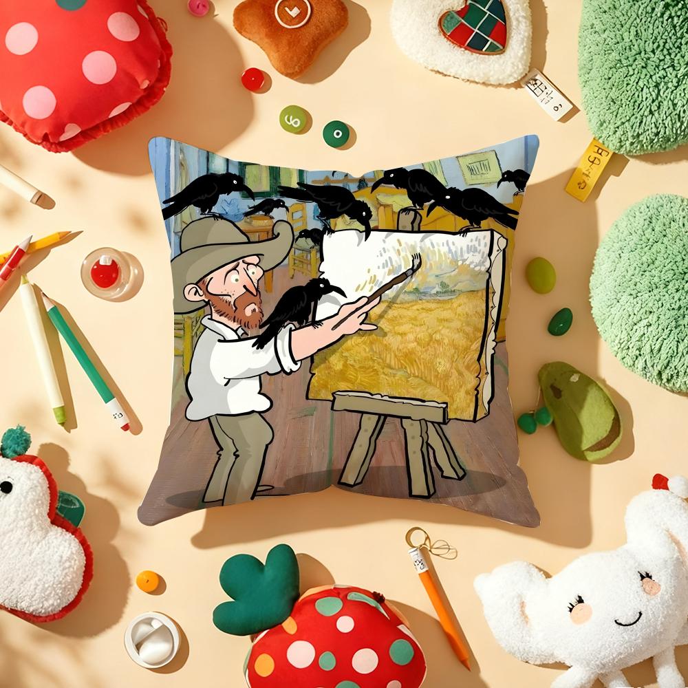 Funny VVan Gogh Cushion Cover Plush Fabric Soft DoubleSided Printed Sofa Warm Winter Home Gift Pillow Cover