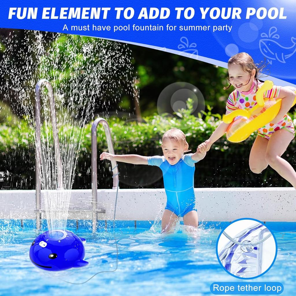 Floating Pool Fountain with Remote, Whale Pool Fountain with Lights, Rechargeable Pool Water Fountain, Above Ground Pool Fountain Waterfall, Swimming