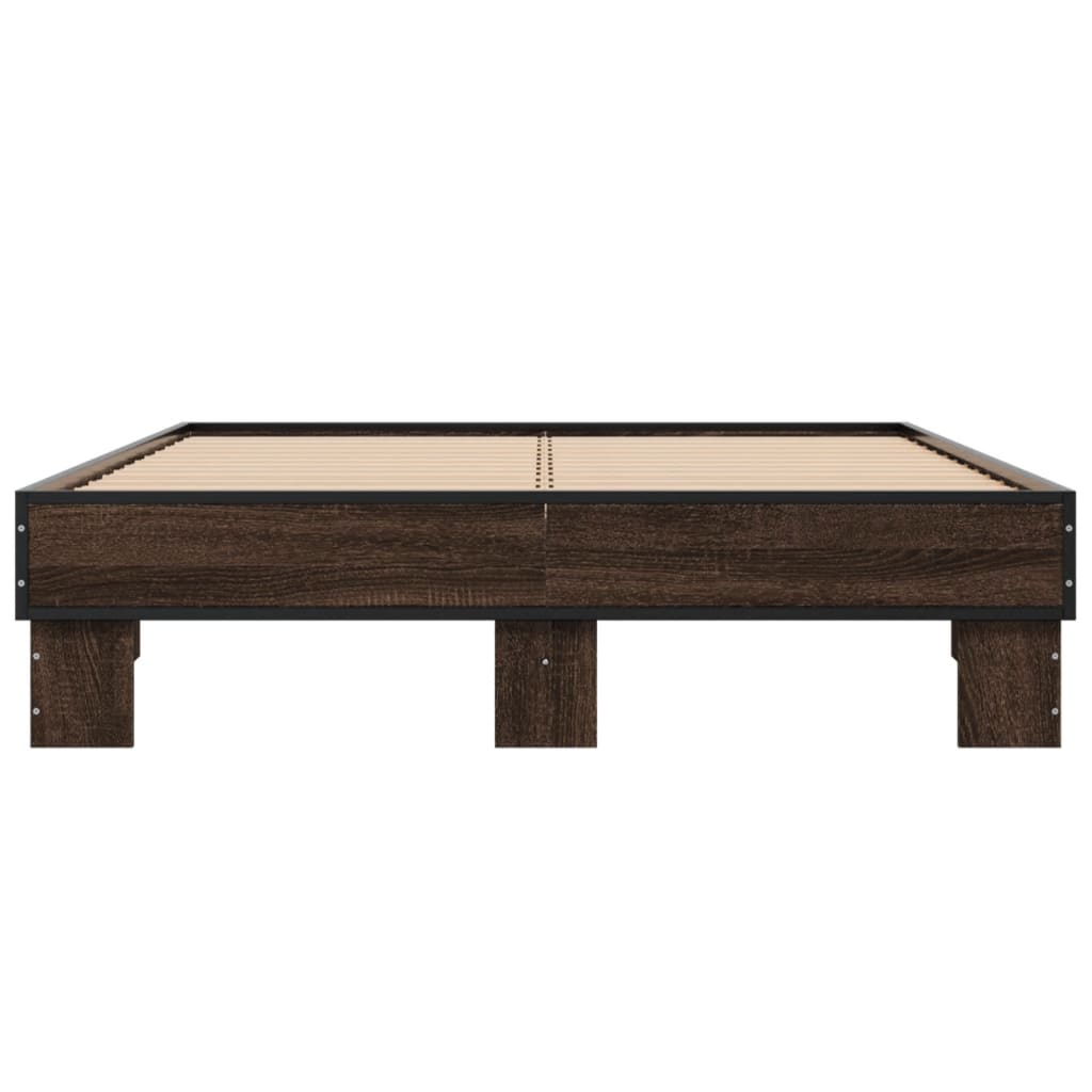 Bed Frame in Brown Oak Look 140 x 190 cm Wood Based Material & Metal